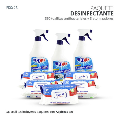 Imagen 1 de 7 de Toallas Desinfectantes Antibacteriales Harris+ Desinfectante