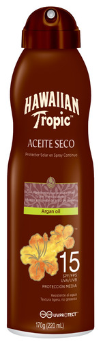 Protector solar  Hawaiian Tropic  Tanning Argan Oil 15FPS  en spray 180mL