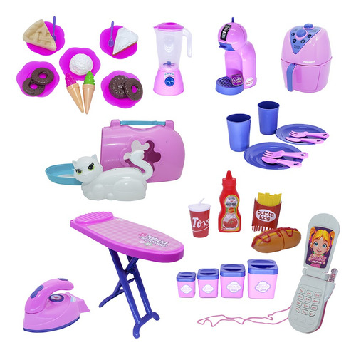 Kit Casinha Celular Gatinho Doceria Air Fryer Cafeteira 41pç