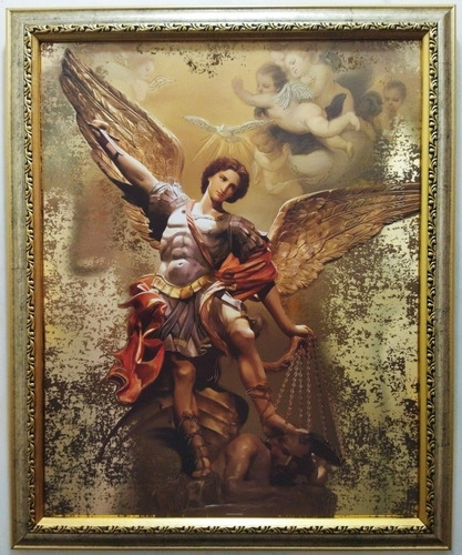 San Miguel Arcángel Op 1 Enmarcado En Plata Y Oro 57 X 47
