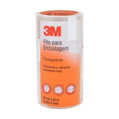 4 Fitas 3m Embalagem Empacotamento Transparente 45mm X 45m