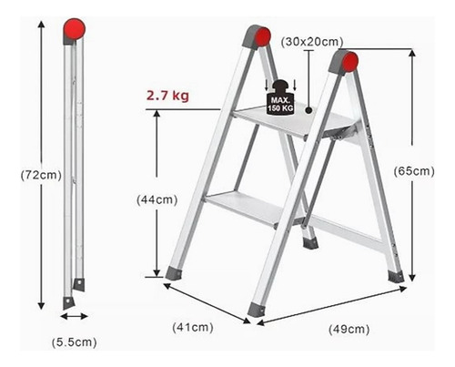 Taburete Escalera 2 Escalones Aluminio Plegable Liviana Slim Aluminio Aluminio