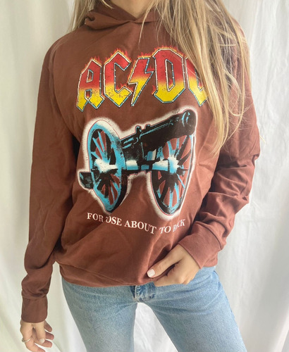 Buzo Rustico Estampado Capucha Acdc Tachas