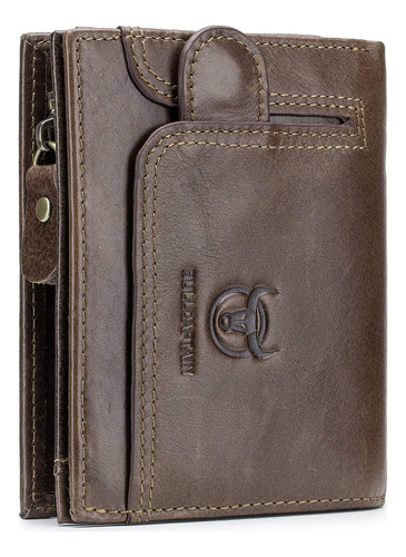 Cartera Hombre Piel Estilo Vintage Rfid Plegable Cremallera