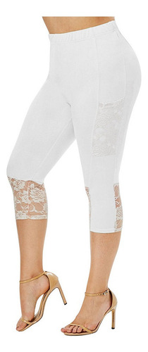 Legging Capris Con Dobladillo De Encaje De Guipur De Talla G