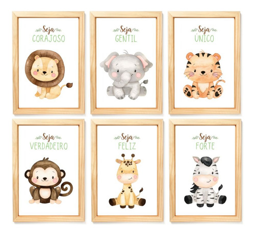 Kit Com 6 Quadros Decorativos Animais Safari Baby