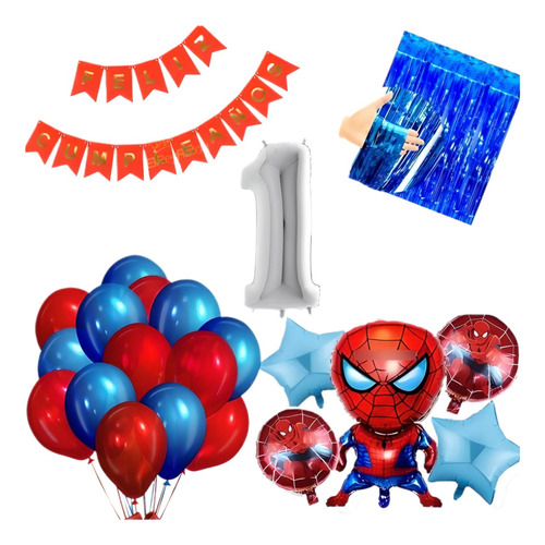 Kit Decoración Bombas Spiderman Globo 3d 65cm Feliz Cumple