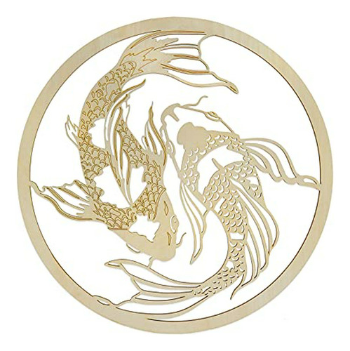 Cuarto Nivel 12  Yin Yang Koi Fish, Arte De Pared De Madera 