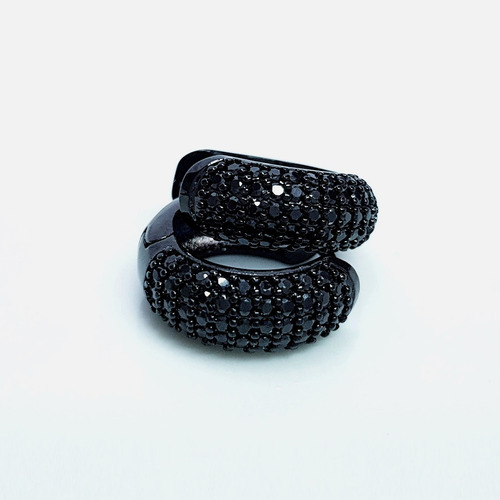 Imagem 5 de 7 de Brinco Feminino Argola Zirconia Negra Banhado Ródio Negro