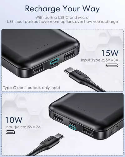 Cargador portátil - Banco de energía - 15000mAh Dual USB Power Bank Salida  5V3.1A Cargador portátil de carga rápida compatible con teléfonos
