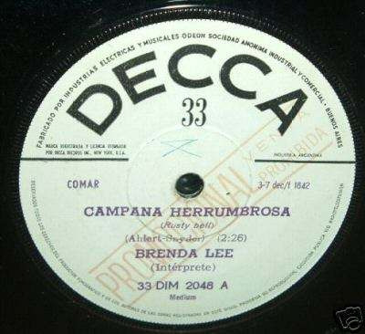 Brenda Lee Campana Herrumbrosa Vinilo Simple Arg Promo