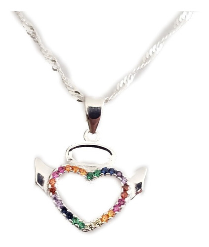 Collar Corazon Alas Multicolor Plata 925 Colgante Joya Mujer