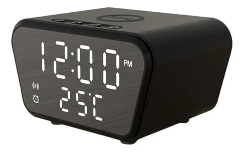 Reloj Cargador Alarma Temperatura Mesa De Luz Digital Negro