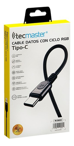 Cable Usb Tipo C 1.2m Led Rgb Tecmaster