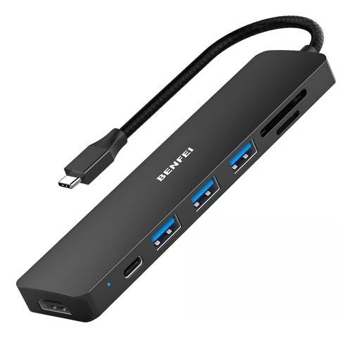 Hub Premiun Adaptador Usb 3.0 C Hdmi Lector Sd Tf Benfie 307 Color Gris