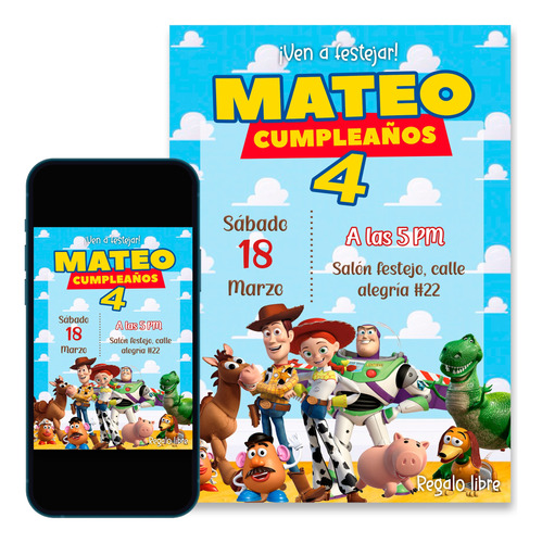 Invitación Digital Toy Story + Regalo Formato De Impresión