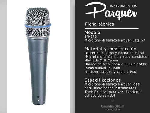 Micrófono Parquer 57 Beta Dinámico Supercardioide Cuota