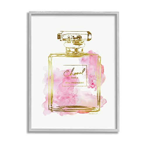 Arte Enmarcado De Botella De Perfume Glam, Dorado, Rosa...