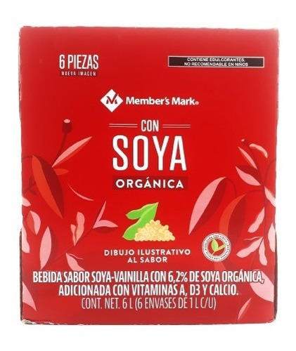 Leche De Soya Organico 6 Pzs Sabor Vainilla 1 L Members Mark