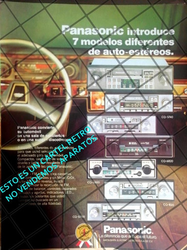 Cartel Publicitario Retro Auto Stereos Panasonic 1980