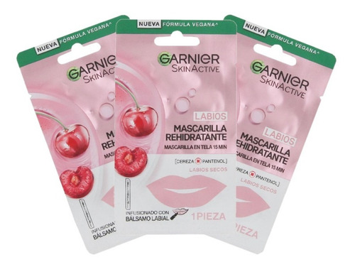 Kit Garnier Mascarilla Rehidratante Labios Cherry 5 Gr X3 Un