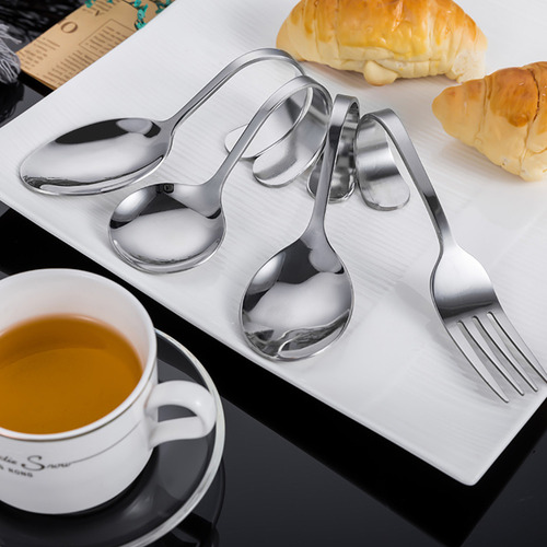 Cucharas Con Mango Curvo, 4 Unidades, Cucharas De Acero Inox
