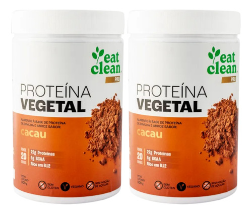 2x Proteína Vegetal Vegana Eat Clean Cacau 600g