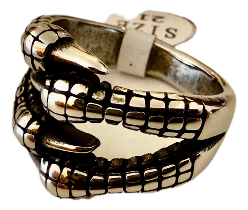 Anillo Acero Quirúrgico Garra De Dragón Plateado 21