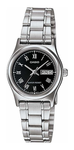 Reloj Casio Dama Ltpv006 Acero Inoxidable - Fechador Color De La Correa Plateado Color Del Bisel Plateado Color Del Fondo Negro