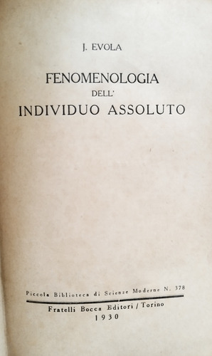 Fenomenologia Dell'individuo Assoluto - Julius Evola (Usado)