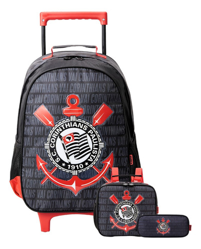 Mochila Rodas+lancheira+estojo Triplo Corinthians Timão