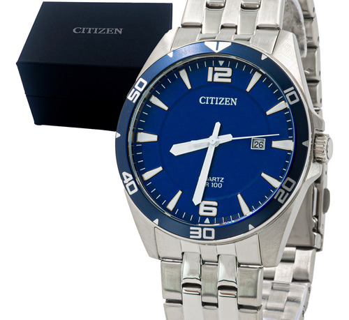 Relógio Citizen Masculino Quartz Prata Fundo Azul Casual