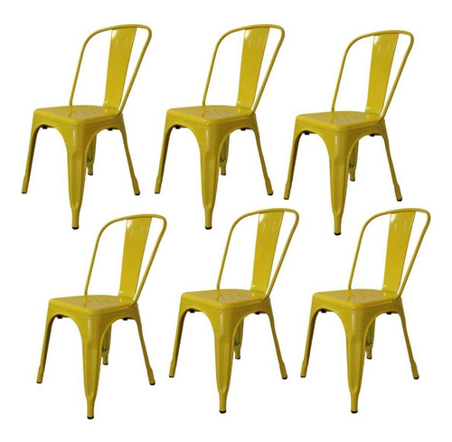 Silla de comedor Starway Tolix, estructura color amarillo brillante, 6 unidades