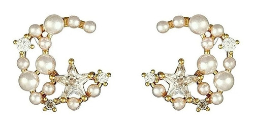 Oferta! Joyas Aros Luna Estrella Oro 18kt Cristal Perlas