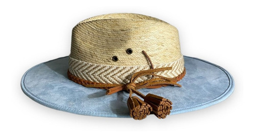 Sombrero De Palma Mujer Playa Ciudad Artesanal Azul