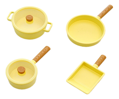 4 Uds 1/6 Olla De Cocina Para Casa De Muñecas, Amarillo
