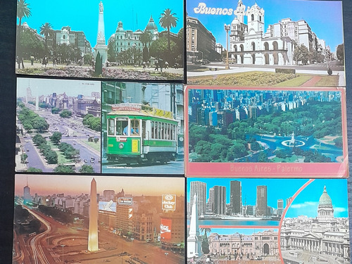 Postal Buenos Aires Lote X 6 Tranvía Plaza De Mayo Obelisco (Usado)
