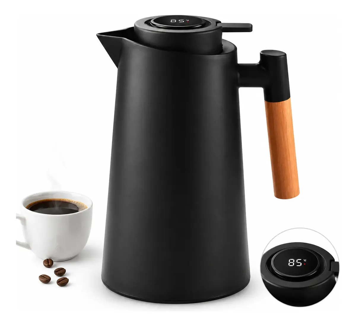 Garrafa Térmica 1 Litro Com Termômetro Led Para Chás / Café Preto