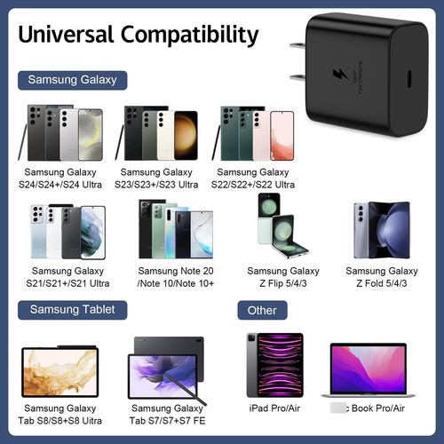 Cargador Rápido 45w Usb C Samsung Fast Charger Tipo C Color