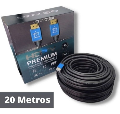 Cable Hdmi macho a HDMI macho 20 Mts Largo Premium 2.0 soporta Hdr 4k Uhd Arc 32 Canales MTS-HDMI4K2000 AMITOSAI