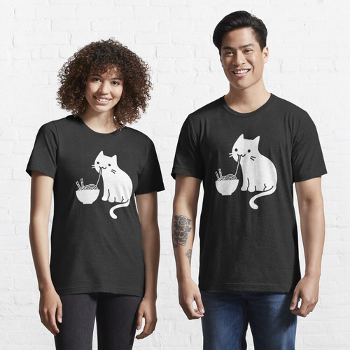 Remera De Lindo Gato Comiendo Fideo / Unisex / Japan Anime