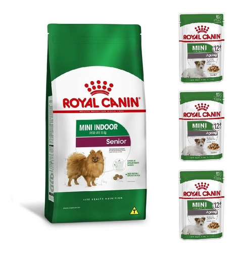 Kit Mini Indoor Senior 1kg E 3 Sachês Ageing Royal Canin