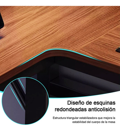 Escritorio Estudio Minimalista Madera Nogal Oscura L Derecha Black Walnut