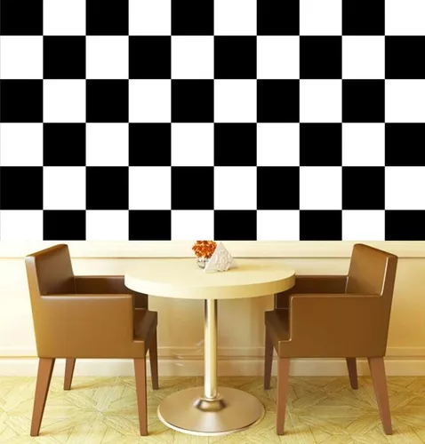 Papel de parede adesivo xadrez preto e branco