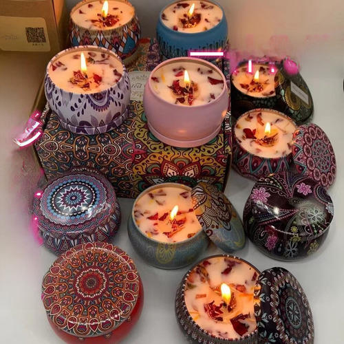 Vela Aromática De Soya Violeta Con Flores Secas Regalo
