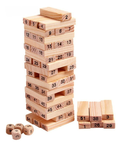 Juego Torre Equilibrio De Madera Números Dados 23.5cm