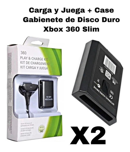 2x Carga Y Juega Xbox 360 Case Gabinete Disco Duro 360 Slim