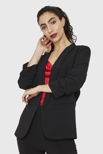 Imagen 5 de 6 de Blazer Manga 3/4 Con Pliegues Negro Nicopoly