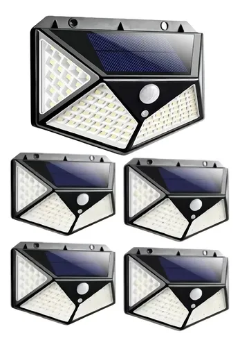 Kit 5 Luminária Solar Luz 100 Led Sensor Jardim Prova D'água Cor Preto CPX Menor preço em Kit 5 Luminária Solar Luz 100 Led Sensor Jardim Prova D'água Cor Preto CPX