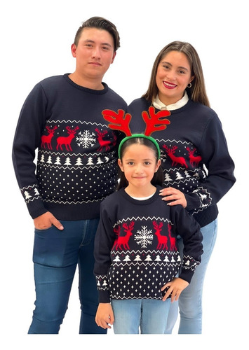 Imagen 1 de 6 de Sueter Navideño / Ugly Sweater Niños Con Renos Y Pinitos